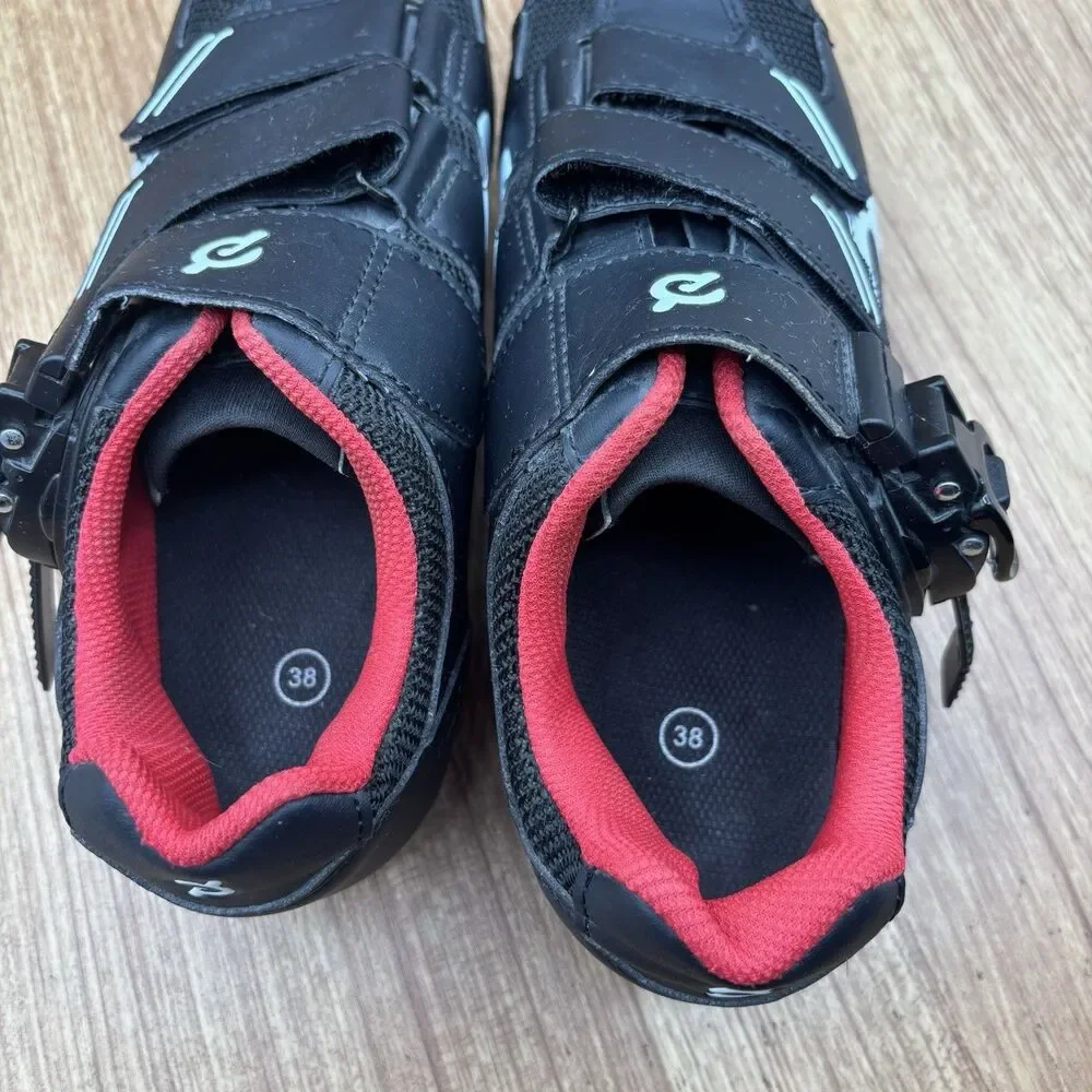 Peloton Cycling Women's Size‎ 7 EU 38 Black Red Leather Cleats Athletic Shoes